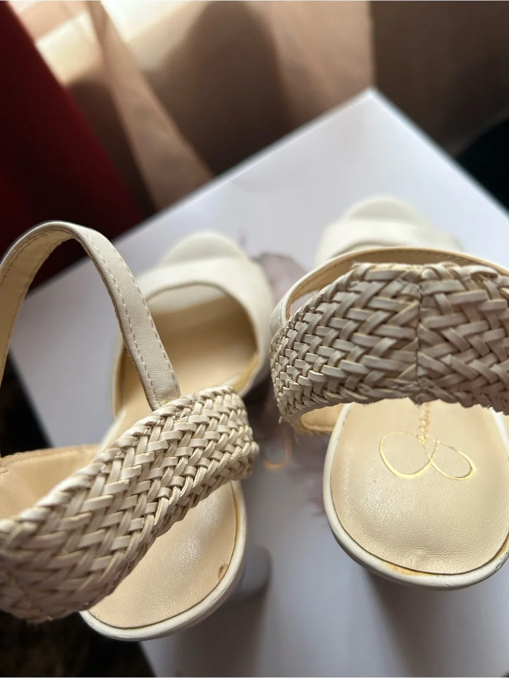 Jessica Simpson Cream Braided-Ankle Strap Platform Sandals